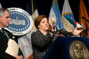 Council member James Gennaro & Speaker Christine Quinn. 12.19.13 Photo by Maurice Pinzon