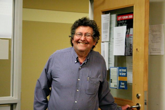 Stanley Aronowitz, entering his office at the CUNY Graduate Center.  April, 2008. Photo Maurice Pinzon